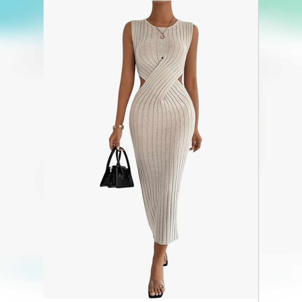 Elegant Cream Sleeveless Dress